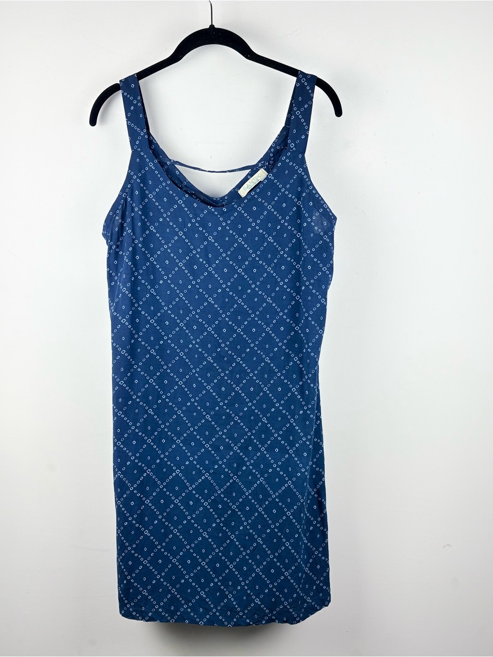 Santiki Navy Diamond Pattern Dress Medium Minimalistic 100% Cotton Cottagecore